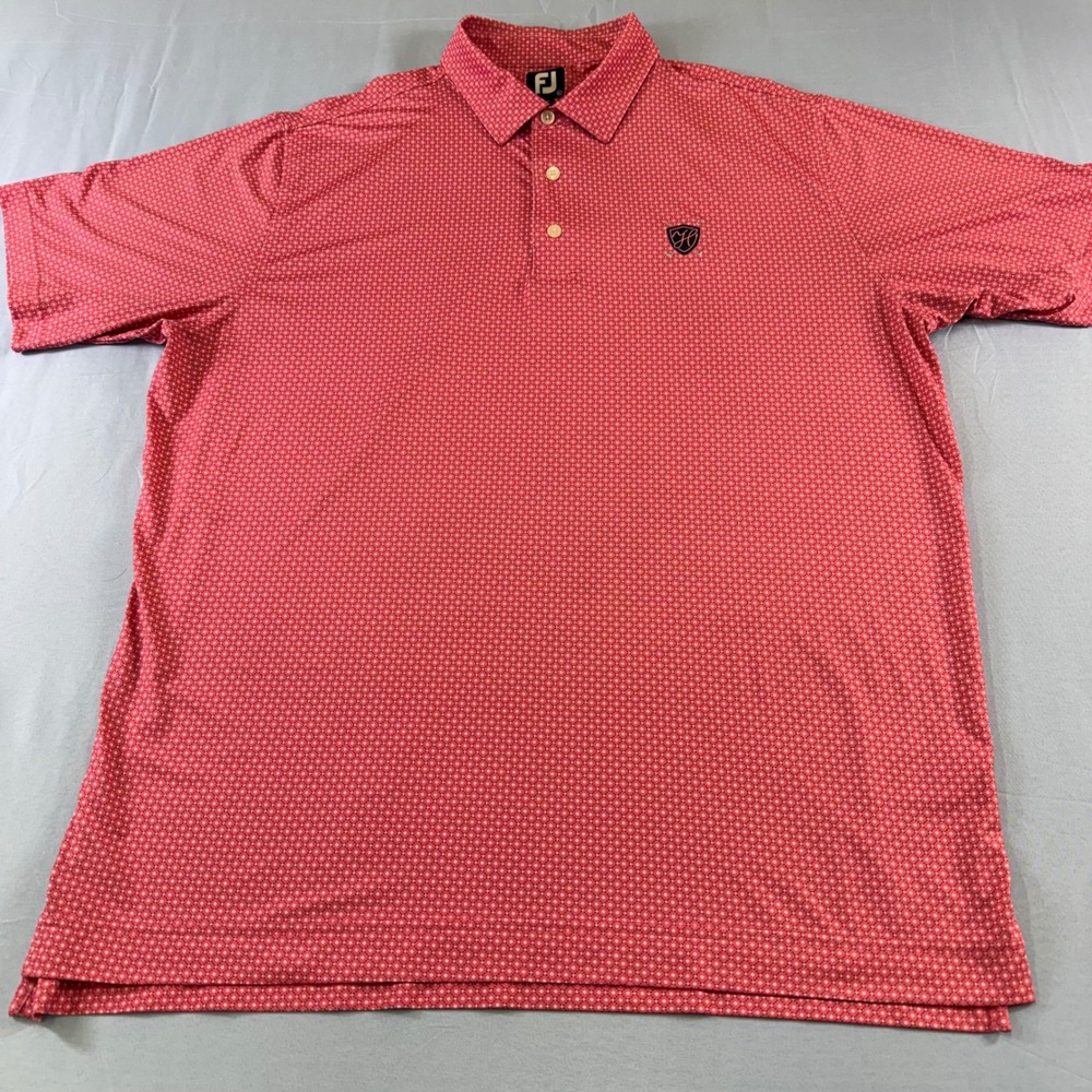 FootJoy Mens XL Pink Geometric Diamond Print Performance Lisle Golf Polo Shirt